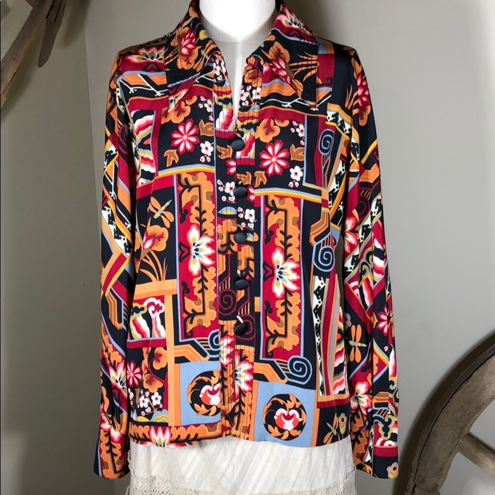 Vintage 80s Gia Puccini Blouse- Sz 12- Geo Floral